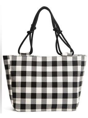 Farmhouse is my Style Black & White Buffalo Plaid Tote with Knotted Rope Straps